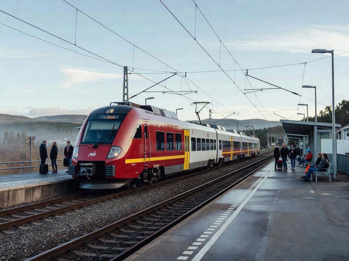 Elektrisk regionaltog på en stasjon på Østlandet