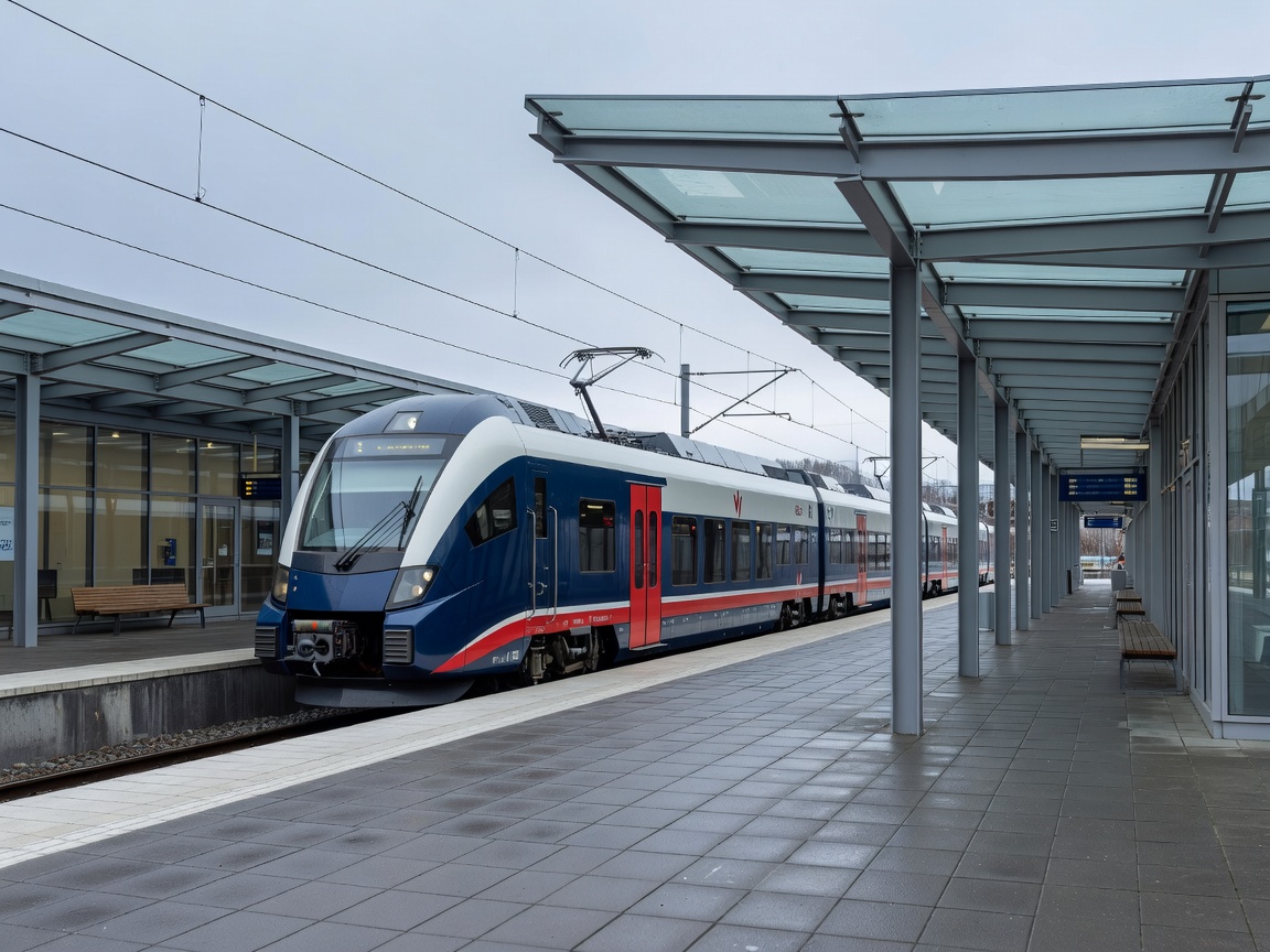 Moderne norsk regionaltog på en stasjon
