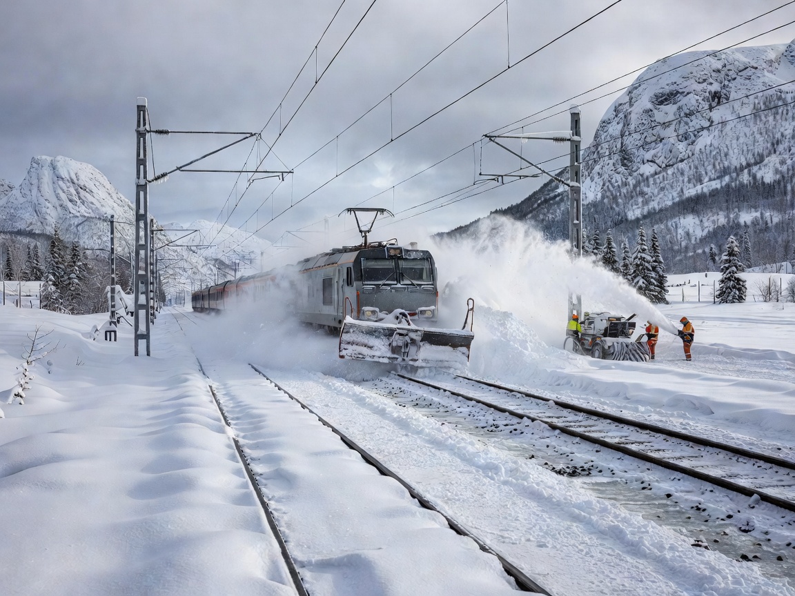 Tog om vinteren i Norge med fokus på infrastruktur og snø